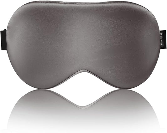 THXSILK Sleep Mask 100% 19 Momme Pure Mulberry Silk Super Smooth Cooling Sleep Eye Mask Blackout for Women/Man/Kids Eye Cover with Wide Head Strap Good Night Sleep Comfortable Travel and Nap, Charcoal