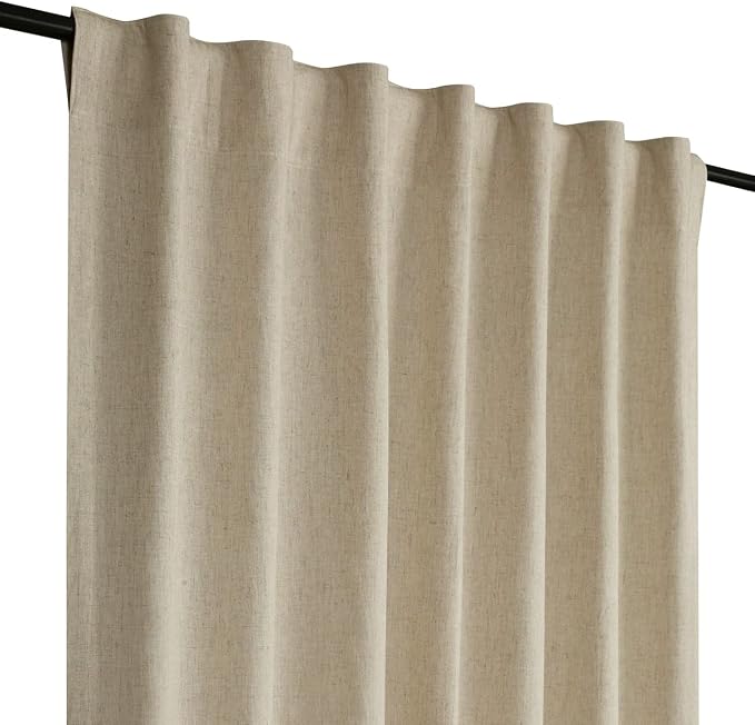 Natural Linen Tab Top Curtains 50x63 inch Set of 2 Panels - Long Flax Drapes for Living Room & Bedroom, Farmhouse Window Curtains, Rustic Linen Drapes for Modern Farmhouse & Boho Style Decor