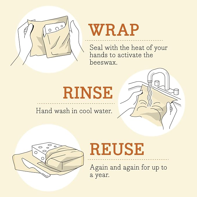 Bee's Wrap Beeswax Wraps for Food - 3 Pack of Medium Beeswax Wraps - Plastic Free Made in USA Reusable Natural Food Wrap - Honeycomb Print