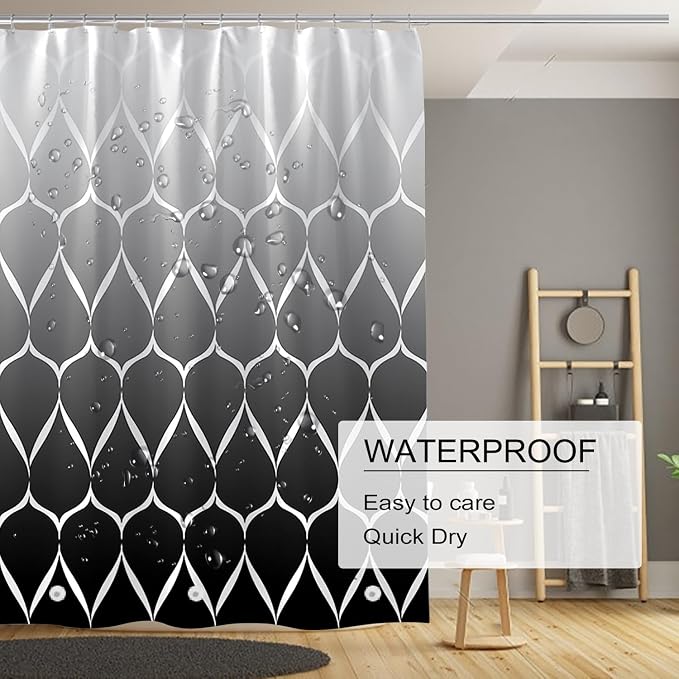 TIKABC Black Shower Curtain Liner, 4G PEVA Shower Liner, Plastic Peva Waterproof Shower Curtains, 72x72 inch with Grommet Holes 3 Magnetic Weights