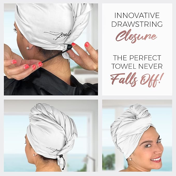 Microfiber Hair Towel Wrap for Women – Large Fast Drying Hair Towel with Patented Clip – Anti-Frizz, Super Absorbent, Silky Smooth Microfiber – Plopping Hair Wrap for Curly, Wavy & Straight Hair