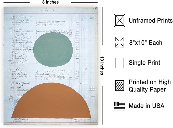 Monem Art Vintage Ledger Abstract Geometric Print - Modernist Teal and Ochre Art Poster - Wall Decor for Office, Living Room or Studio - 8x10 Unframed Wall Art by Renee Stramel
