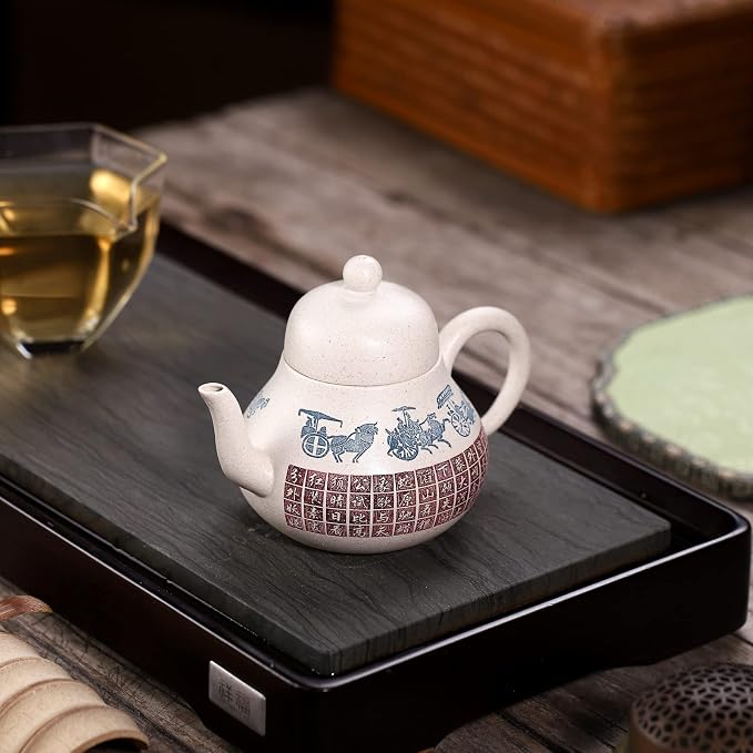 Zisha Teapot,Chinese Genuine Yixing Clay Teapot 7.4 Oz, Infuse Brew Kung Fu Loose Leaf Tea Maker -Siting,White Duanni Clay