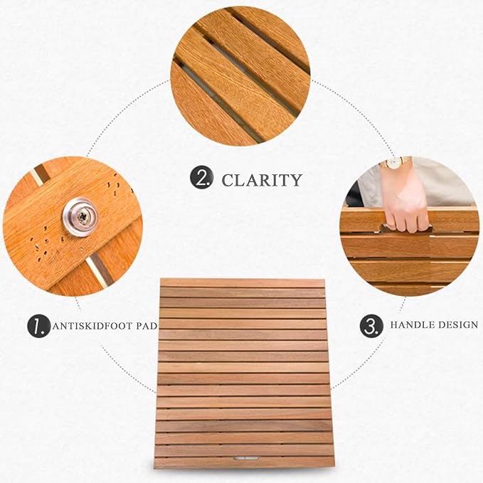 Natural Solid Wood Bath Mat with Handle,Square/Rectangle Shower Mat, Slip Proof Bath Mats for Seniors/K*ids/Pregnant Woman,Indoor Outdoor Wooden Large Floor Mats(30x50cm(12x20inch), Natural)