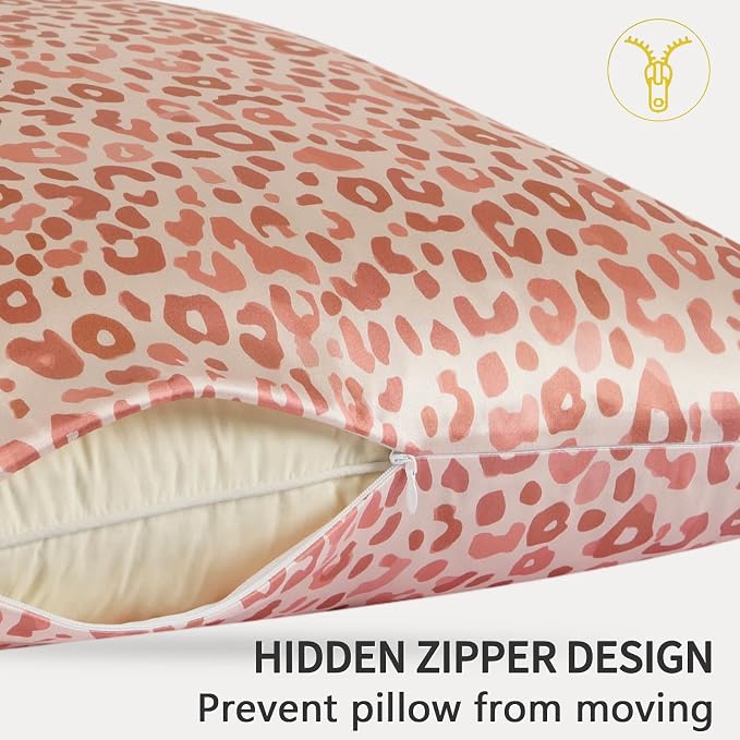 ZIMASILK 100% Pure Mulberry Silk Pillow Cases for Hair and Skin, Soft, Hypoallergenic & Smooth, Both Sides Grade 6A Silk, with Hidden Zipper, Gift for Women Men, 1pc (Queen 20"x30", Pink Leopard)