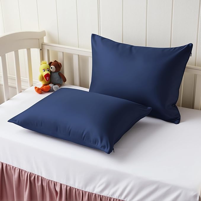 2 Pack Cooling Toddler Pillow Cases,Viscose Derived from Bamboo Small Pillow Protectors Set of 2, 400 TC Soft Silky Breathable Summer Pillow Cover with Zipper Hidden (2PCS, 13‘’x18‘’,Navy Blue)