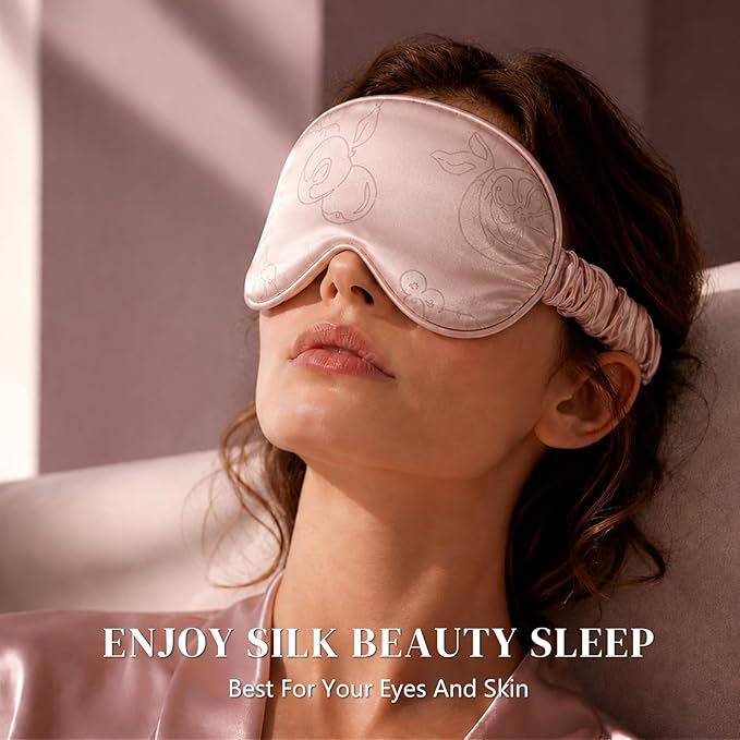 ZIMASILK 22 Momme 100% Mulberry Silk Sleep Mask, 3D Contoured Cup Eye mask Blindfold, Super Soft & Comfortable Sleep Eye Mask for Sleeping(Pink - Fruit Line Art)