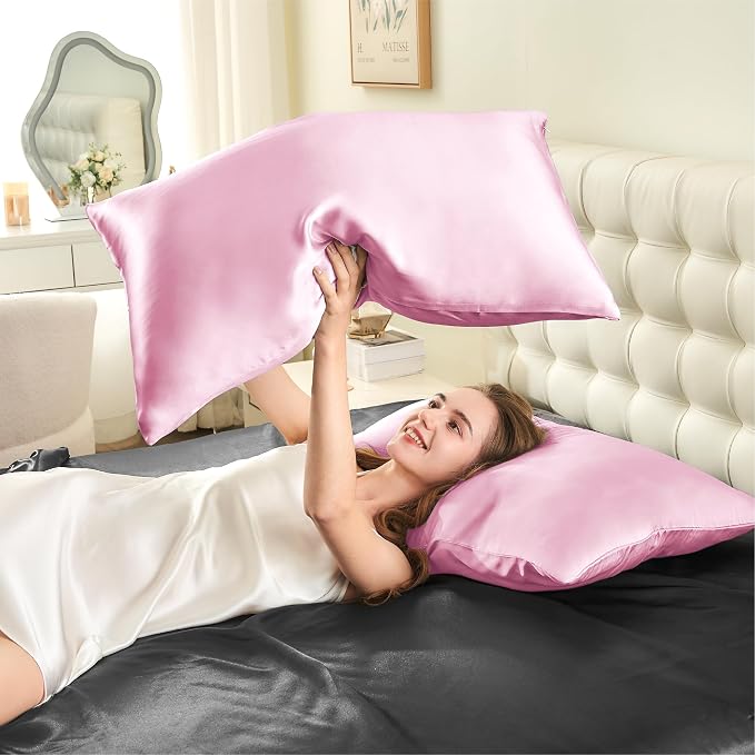 INFIIXSO Mulberry Silk Pillowcase for Hair and Skin, Silk Pillow Case Standard Size with Hidden Zipper 20x26 Inches, Extraordinary Smooth and Soft Cooling Pillow Case for Hot Sleepers(Pink, 1 Pack)