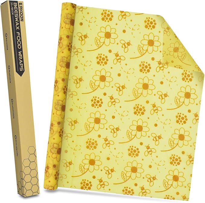 Reusable Beeswax Food Wraps, 13x39 Inch Eco-Friendly Beeswax Wraps for Bread Sustainable Food Storage Wraps Beeswax Paper Roll for Sandwich, Cheese