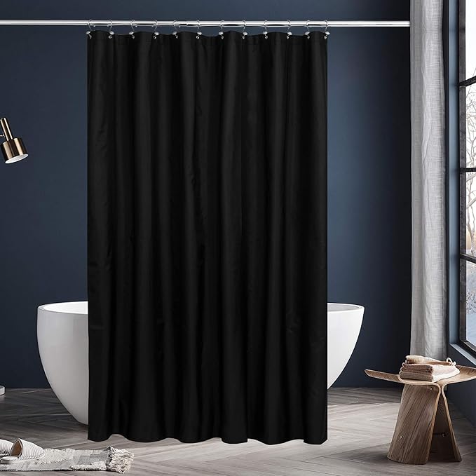 N&Y HOME Fabric Shower Curtain or Liner with Weighted Magnets - Hotel Quality Opaque Black Shower Curtain for Bathroom, Machine Washable, Water Repellent - Black, 72x72