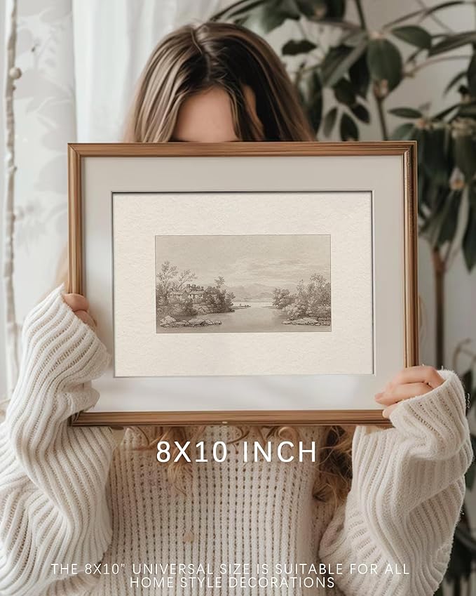 Vodefoad Vintage Tree Sketch Wall Art Retro Square Vintage Tree Sketch Nature Drawing Print Sage Green Wall Art Minimalist Sketch Drawing Farmhouse Decor - 8x10Inch Unframe