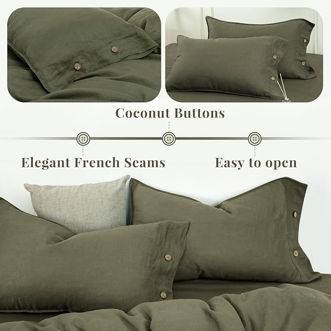 S VICTORY SYMBOL 100% Organic Linen Duvet Cover Set 3 Pieces,Natural French Flax Bedding Set,1 Comforter Cover and 2 Pillowcases,Solid Color Full Size(Burnt Olive)