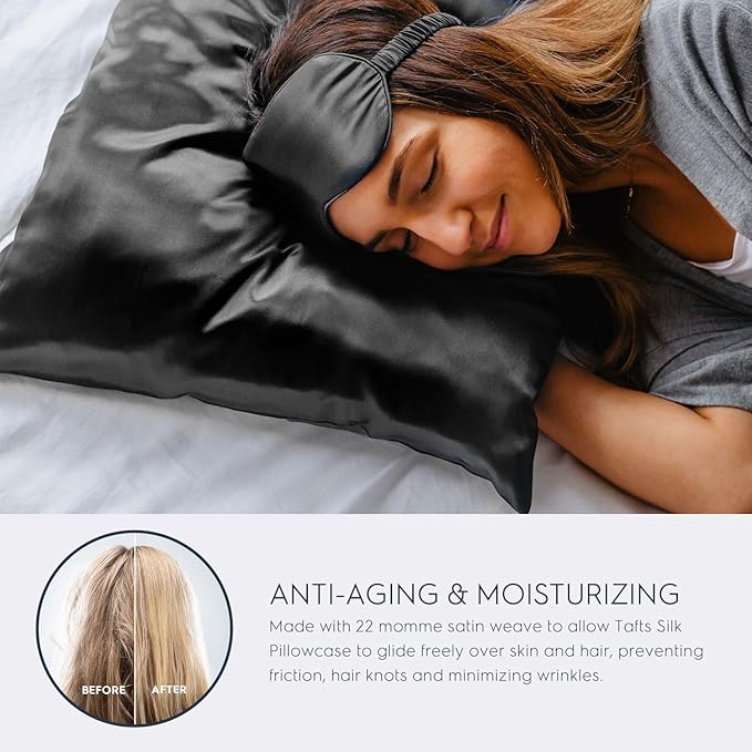 Tafts Pillow Cases - 22mm 100% Pure Mulberry 6A Silk Pillowcase for Hair & Skin with Zipper Closure, Cooling, Natural, Organic, Double Sided Silk Pillow Case (Charcoal Grey, King 20x36, 1pc)