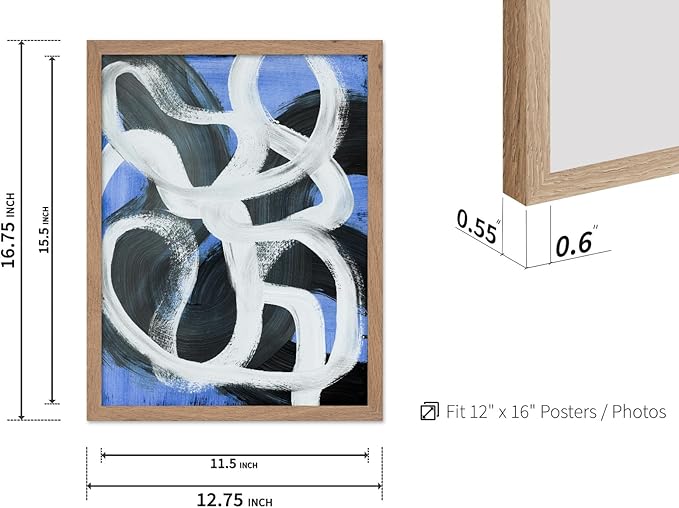 Monem Art Bold Blue Brushstroke Abstract Print - Modern Textured Line Art Poster - Wall Decor for Living Room, Bedroom or Office - 12x16 Beige Framed Wall Art by Mareike Bohmer