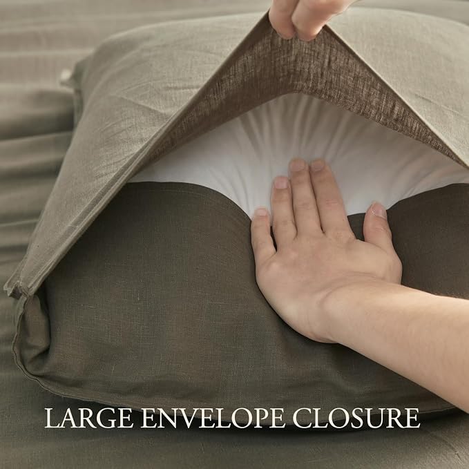 DAPU 100% Linen Duvet Cover Set - Pure Natural French Flax Linen with Corner Ties and Zipper Closure Soft Breathable Durable for Hot Sleepers 1 Duvet Cover 2 Pillowcases (Gray Green, King)