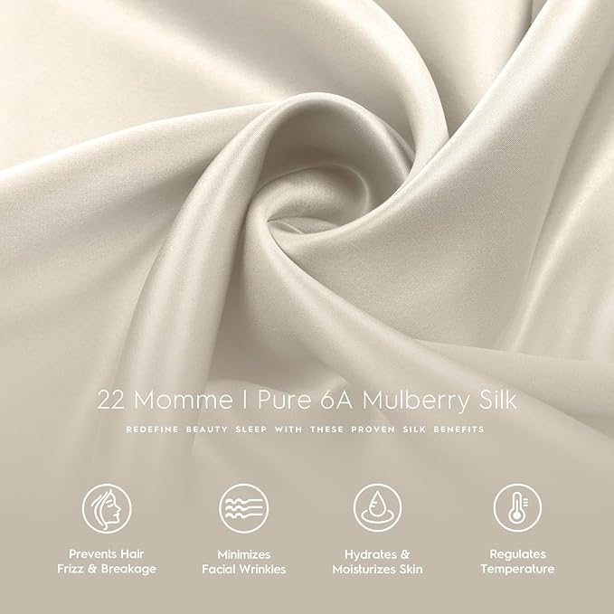 Tafts Silk Pillow Cases - 22mm 100% Pure Mulberry 6A Silk Pillowcase for Hair & Skin with Envelope Closure, Cooling, Natural, Organic, Double Sided Silk Pillow Case (Cool White, Queen 20x30 2pc)