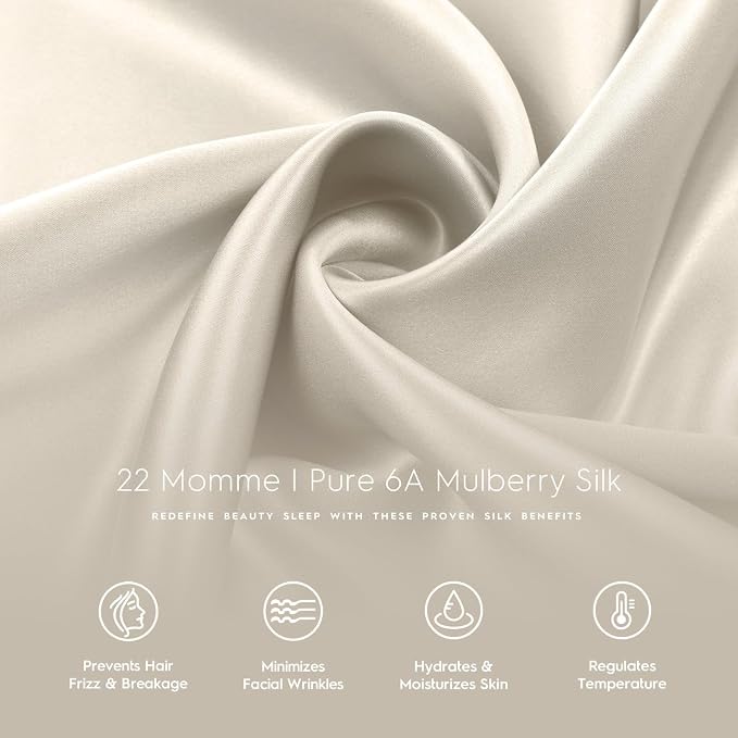 TAFTS 22mm 100% Pure Mulberry 6A Silk Pillowcase for Hair & Skin with Envelope Closure, No Zipper, Cooling, Natural, Organic, Double Sided Pillow Case (Ivory White, Queen 20"x30" 1pc)