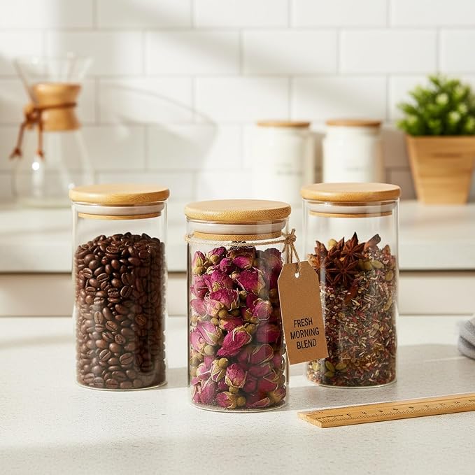 Borosilicate Glass Storage Jar with Bamboo Lid, Airtight Dry Food Canister for Kitchen Pantry & Countertop Organization