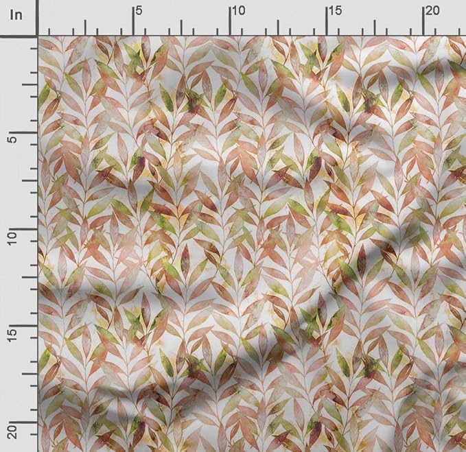 Soimoi Leaves Print - Orange, Viscose Rayon Fabric Material - 42 Inch Wide, 1 Yard, Unstitched Material for Dresses, Blouses, Skirts, Sleepwear, Kids Clothing