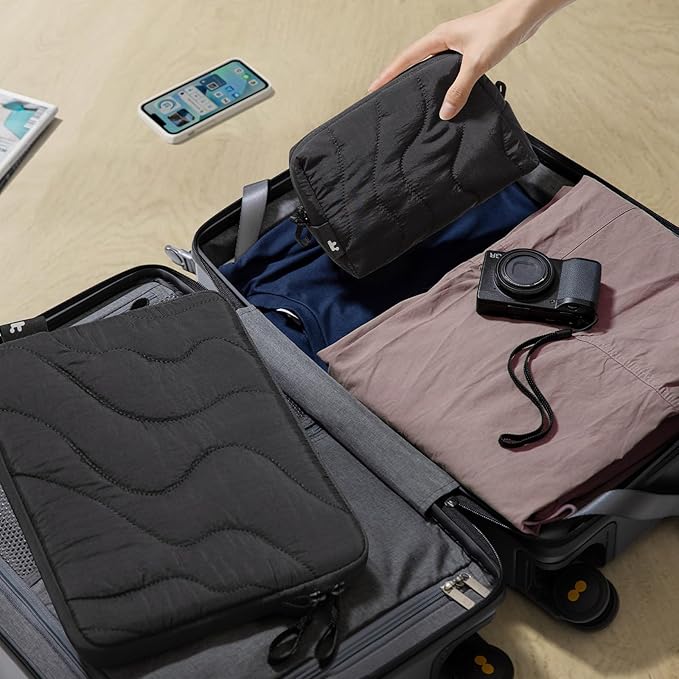 tomtoc 360 Protective Puffy Laptop Sleeve Set for 2026 16-inch MacBook Pro M5 Pro/Max A3428 A3429, M4/M3 Pro/Max A3403 A3186 A2991 A2780, Quilted Soft Puffer Bag with Tech Pouch for Dell XPS 16 Laptop