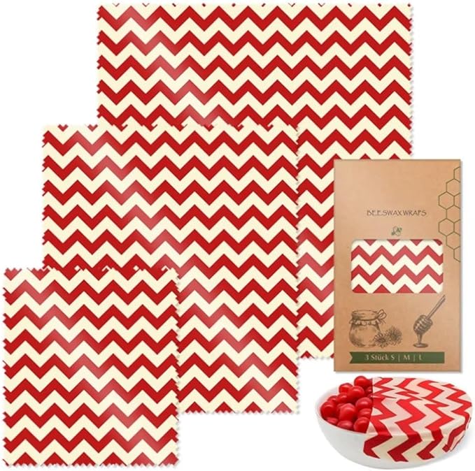 Beeswax Wraps Red Wave Wrapping Paper 3 PCS Set Reusable Beeswax Paper Food Wrap Reusable Wax Food Wrap for Bread
