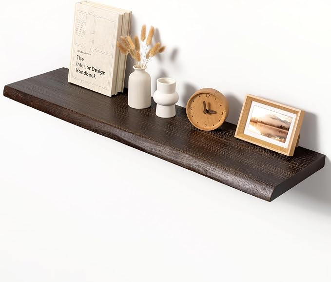 40" Live Edge Floating Shelf, Solid Elm Wood Wall Shelf | 1.4" Extra Thick, 9.3" Deep Heavy Duty, FSC Certified Brown Finish for Bedroom, Kitchen & Bathroom Storage