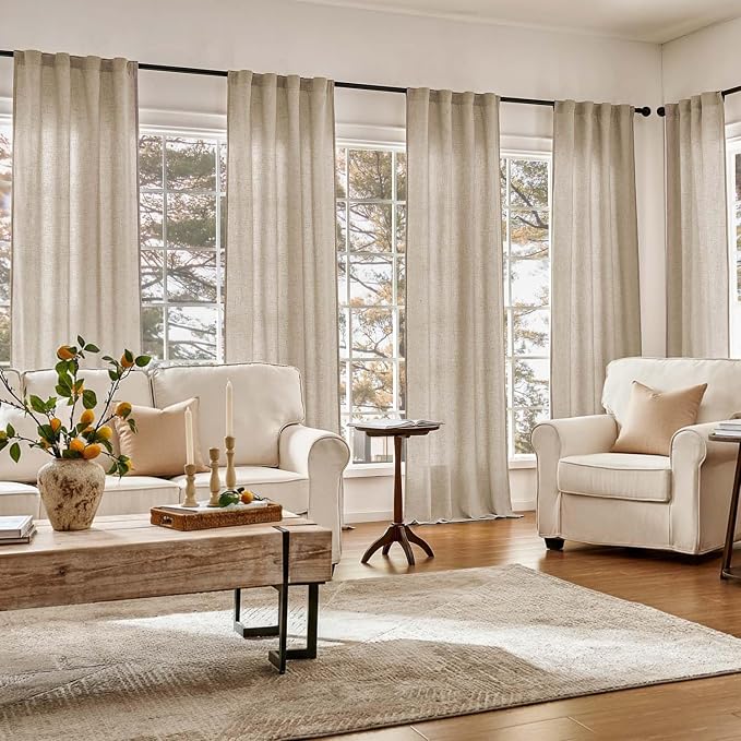 jinchan Linen Curtains with White Privacy Lining Taupe Lined Curtains 84 inch for Closet Small Window Living Room Bathroom Neutral Farmhouse Cottage Core Light Filtering Rod Pocket Back Tab 2 Panels