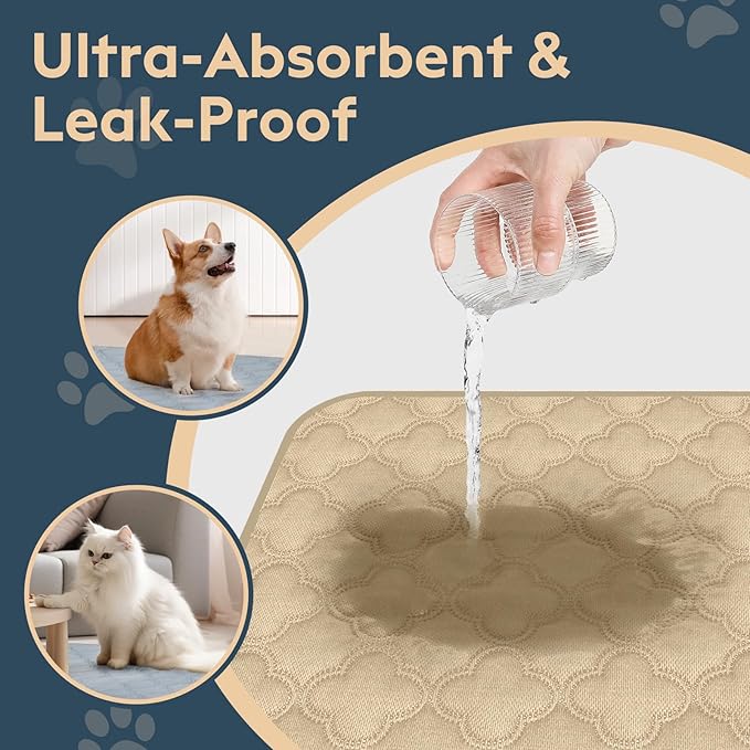 FunFurry Washable Pee Pads for Dogs - 1 Pack Reusable Pee Pads，Waterproof Puppy Pads，Pet Training Pads，Super Absorbent with Dog Paw Shape Non-Slip Backing (Cream, 48" X 65" - 1 Pack)