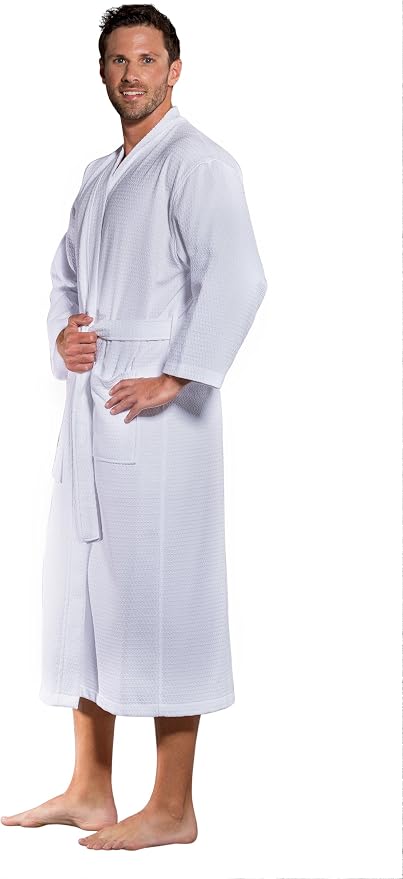 Turquaz 100% Turkish Cotton White Waffle Kimono Unisex Spa Robe