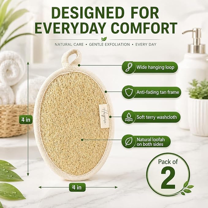 Vietnamese Natural Loofah Body Scrubber – Exfoliating Shower Sponges for Men & Women – Authentic Loofah from Vietnam for Deep Cleansing of Body (2 Pack)