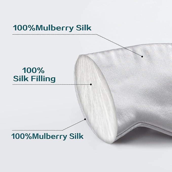 100% 22 Momme 6A Grade Double-Sided Pure Mulberry Silk Eye Mask Soft Breathable Sleep Blindfold with Elastic Headband for Men and Women Pack of 1 (Sliver)