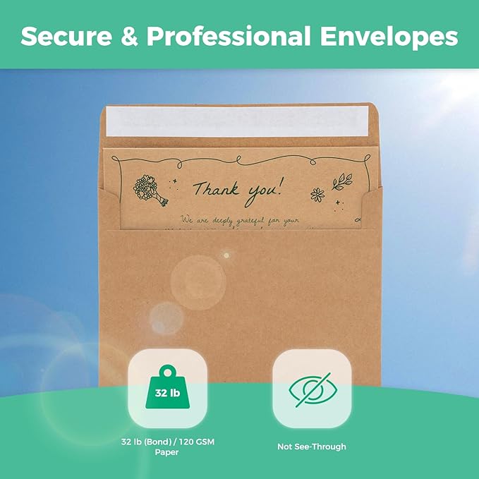 Ohuhu Blank Brown Kraft Cards and Envelopes 100 Pack - 4" x 6" Folded Cardstock Paper and A4 Envelopes for DIY Greeting Cards Wedding Birthday Invitations Baby Shower Thank You Notes and More