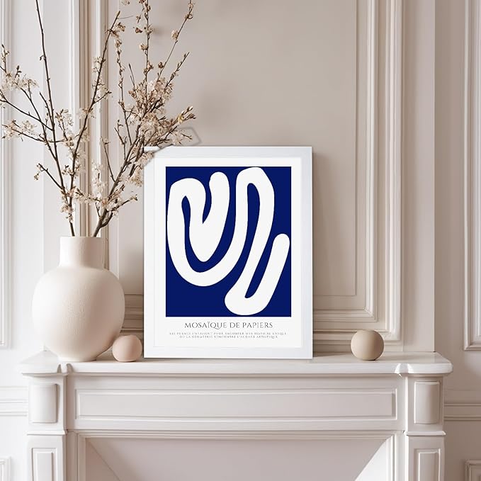 Monem Art Organic Paper Cut Abstract Print - Modern Minimalist Shape Poster - Wall Decor for Living Room, Bedroom or Office - 12x16 White Framed Wall Art by Rs Lab Studio