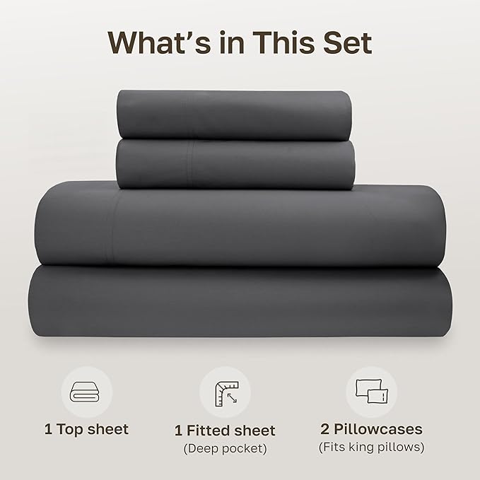 California Design Den Bed Sheets California King Size Set - Soft 100% Organic Cotton Sheets with Deep Pockets, Crisp Percale, Breathable and Durable Bedding Set - Grey