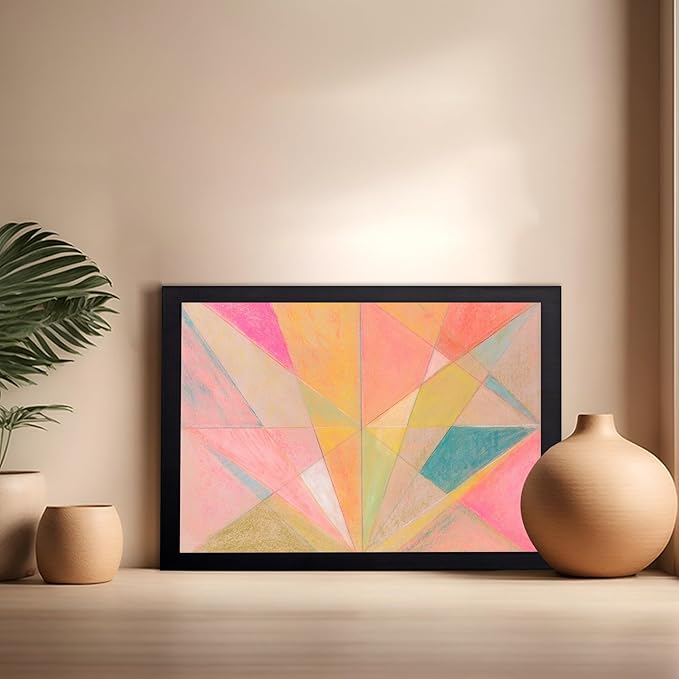Monem Art Colorful Geometric Abstract Painting Print - Pastel Art Deco Style Art Poster - Wall Decor for Living Room, Bedroom or Office - 16x20 Black Framed Wall Art by Renee Stramel