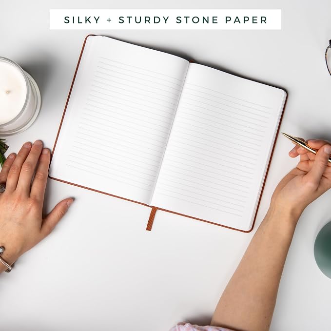 Stone Paper Ruled Notebook Premium A5 Hardcover Vegan Leather Journal | 160 Pages | Premium Quality Executive Notebook For Men and Women |Comes With Gift Box Water Proof Notebook Cinnamon