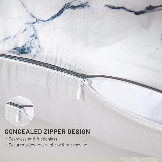 THXSILK Natural Mulberry Silk Pillowcase, 6A+ High-Grade Fibers Mulberry Silk Pillowcase for Hair and Skin, King Size 20"x36" Silk Pillow Case with Hidden Zipper - Grey Marble