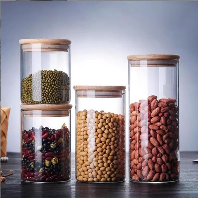 Glass Jars with Bamboo Lids 36 OZ [Set of 5],Canisters with Airtight, Glass Food StorageContainers for Coffee, Sugar,Tea, Candies, Cookies | Natural bamboo lids reliable airtight sealing for coffee sugar tea candies cookies 36 oz set of 5 glass jars