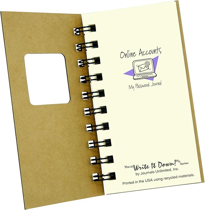 Write it Down series by Journals Unlimited, Online Accounts, My Password Journal, Mini-Size 3”x5.5”, Kraft Hard Cover, Made in USA