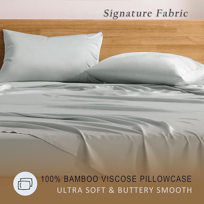 TOSMO Luxury Pillow Case Set of 2 - Cooling Viscose Derived from Bamboo, Oeko-TEX, Breathabl Silky Soft Pillow Cases with Envelope Closure (King / 20x40, Silver)