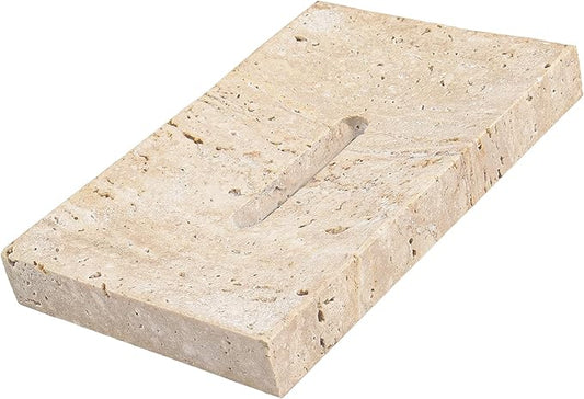 Natural Travertine Marble Soap Dish - Beige Brown Stone Soap Holder for Shower, Bathroom, Kitchen Sink Sponge & Jewelry Ring Tray