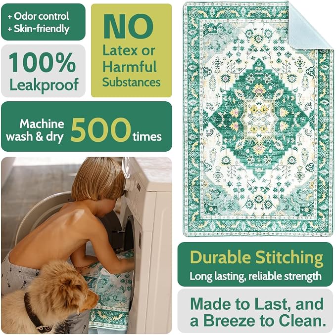 Washable Pee Pads for Dogs, 2 Pack Reusable Puppy Training Pads 36"x36" Super Absorbent Waterproof Dog Training Pads, Non-Slip Potty Pads, Whelping Pads Litter Mat Green Medallion
