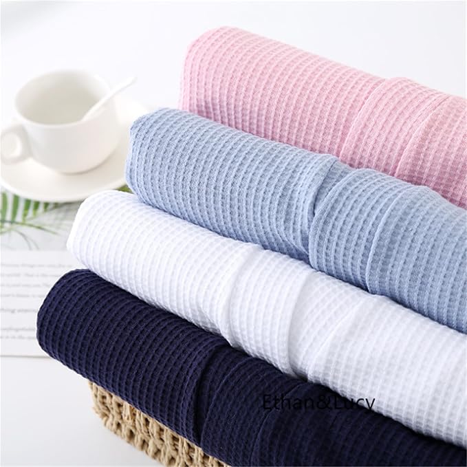 Waffle Bathrobe for Women Men, 3/4 Sleeve/Short Sleeve Kimono Robes, 100% Cotton, Lightweight, Soft Absorbent & Quick Dry