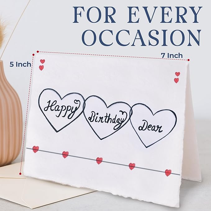 WANDERINGS Handmade Deckle Edge Blank Greeting Cards & Envelopes - 300 GSM Paper– 20 Cards for Invitations, Thank Yous, Greeting, Get Well and Birthday Cards (Blank)