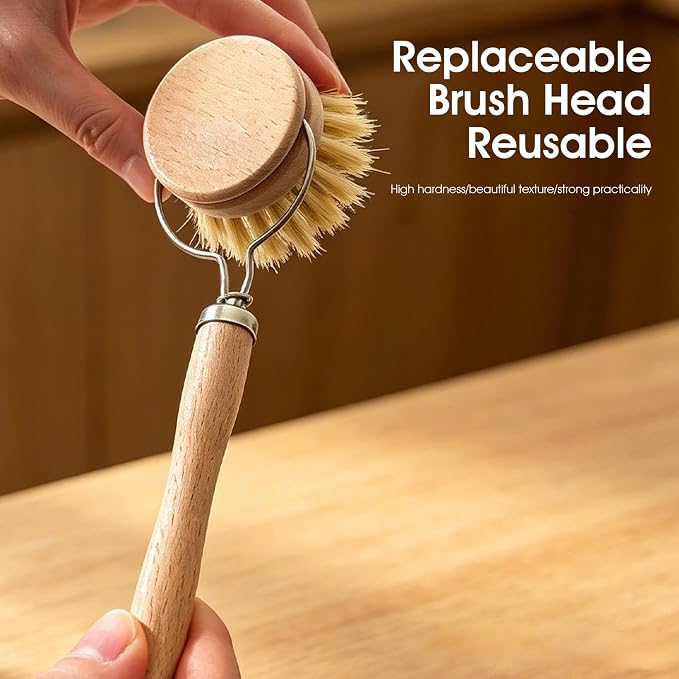 Wooden Dish Brush, 12Pcs Reusable Palm Sized Brushes with Sisal Bristles Wood Handle for Kitchen Pots Pans Dish Brushes