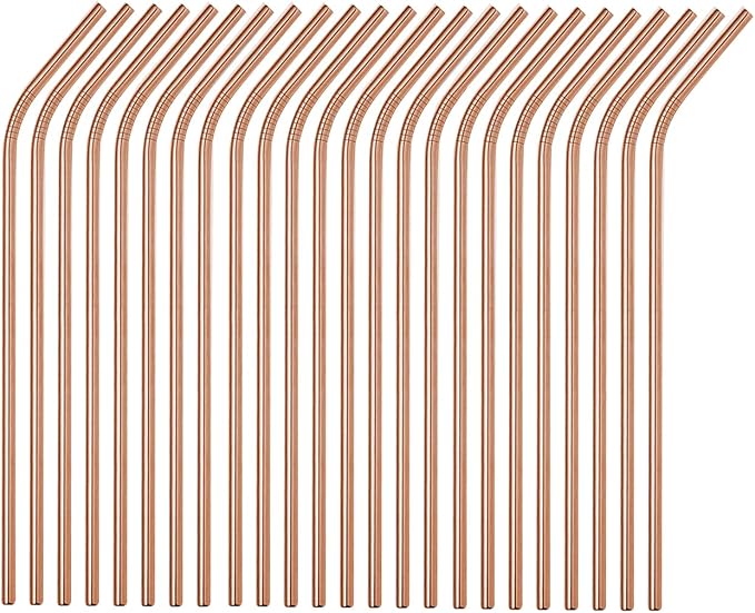50-Pack Stainless Steel Straws,Super Long 10.5 Inch Drinking Metal Straws for 30oz/20oz Tumblers Yeti Cups Travel Mugs,Reusable Rustproof Dishwasher Safe (All bent 50pcs -10.5" Rose Gold)