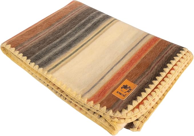 ALPAKITAS Alpaca Wool Blanket – Twin Size, 75 x 38 Inches – Warm & Lightweight – Couch, Bed, or Outdoor Blanket – Light Brown