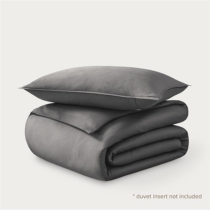 Bare Home 100% Organic Cotton Sateen Duvet Cover Set - Extra Long Size - 400 Thread Count - Smooth Sateen Weave - Warm & Luxurious - Duvet Cover (Twin/Twin XL, Grey)
