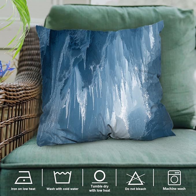 Shrahala Icicles Stalagmites Ice Cave Decorative Couch Cover, Icicles and Stalagmites in Cave Square Throw Pillows Blended Double-Sided No Inserts for Bedroom Living Room Set of 2 (18 x 18 in)