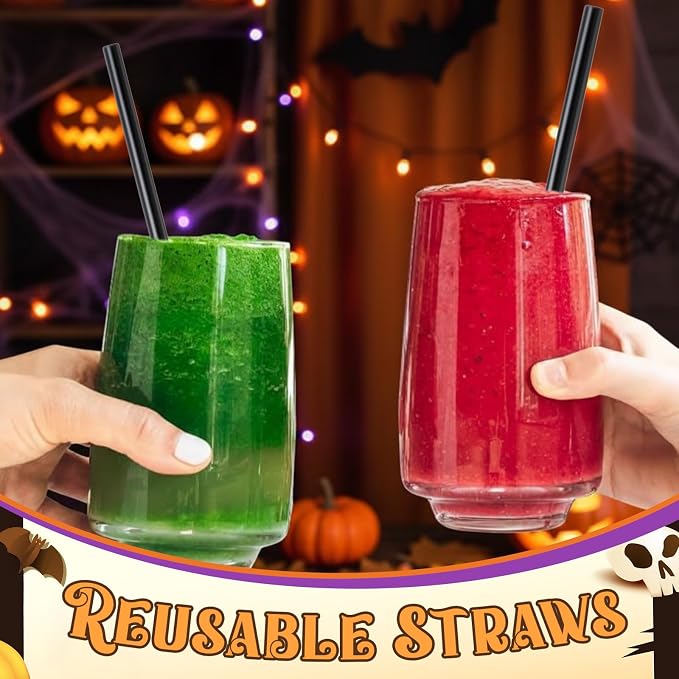 Honeydak 120 Pcs Black Straws Reusable 9" Plastic Straws Black Hard Drinking Tube for Smoothies Beverage Cocktail Home Restaurant Holiday Party Supply